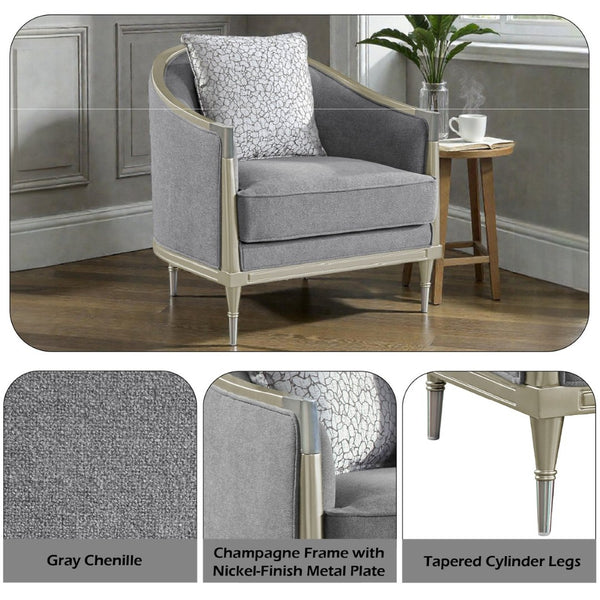 English Elm Fernando Chenille Accent Chair with Pocket Coil Cushion and Champagne Metal Detail B2726P433397