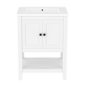 English Elm 24" Modern Sleek Bathroom Vanity with Ceramic Sink, Solid Wood Frame, Waterproof Finish and Open Shelf Storage White N725P246473K