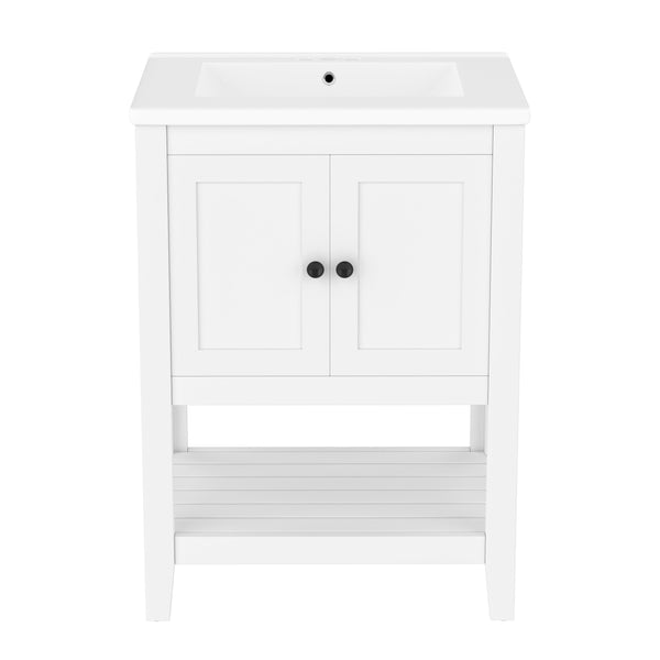 English Elm 24" Modern Sleek Bathroom Vanity with Ceramic Sink, Solid Wood Frame, Waterproof Finish and Open Shelf Storage White N725P246473K