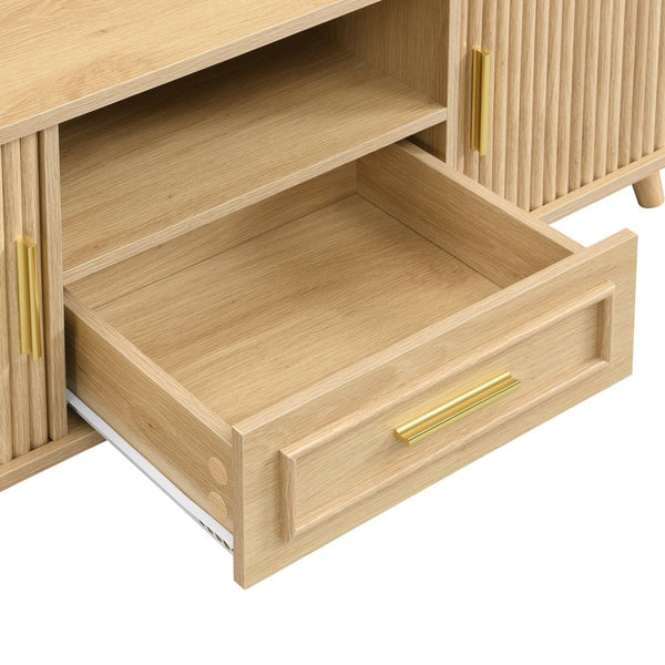 English Elm Modern Mid-century Coffee Table Tambour Doors Open Shelves Warm Wood Living Room Natural N770P333551N