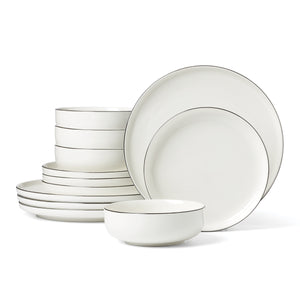 Lenox 24 Seven Porcelain Dinnerware Set White Glossy Black Rim Dishwasher Safe 12 Piece 896602