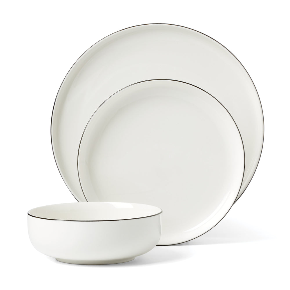Lenox 24 Seven Porcelain Dinnerware Set White Glossy Black Rim Dishwasher Safe 12 Piece 896602