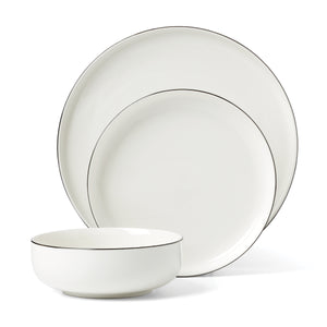 Lenox 24 Seven Porcelain Dinnerware Set White Glossy Black Rim Dishwasher Safe 12 Piece 896602