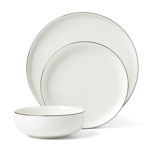Lenox 24 Seven Porcelain Dinnerware Set White Glossy Black Rim Dishwasher Safe 12 Piece 896602
