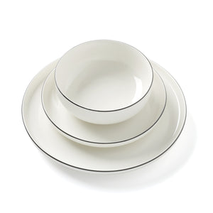 Lenox 24 Seven Porcelain Dinnerware Set White Glossy Black Rim Dishwasher Safe 12 Piece 896602