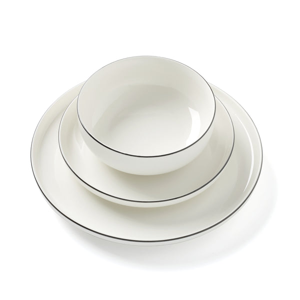 Lenox 24 Seven Porcelain Dinnerware Set White Glossy Black Rim Dishwasher Safe 12 Piece 896602