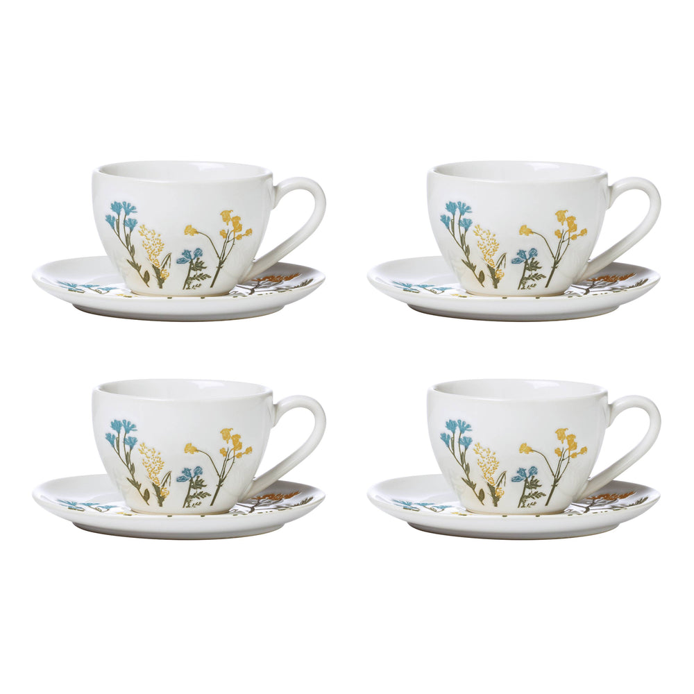 Lenox Wildflowers Botanical Stoneware Espresso Cup and Saucer Set for Four People 896612