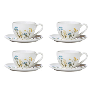 Lenox Wildflowers Botanical Stoneware Espresso Cup and Saucer Set for Four People 896612