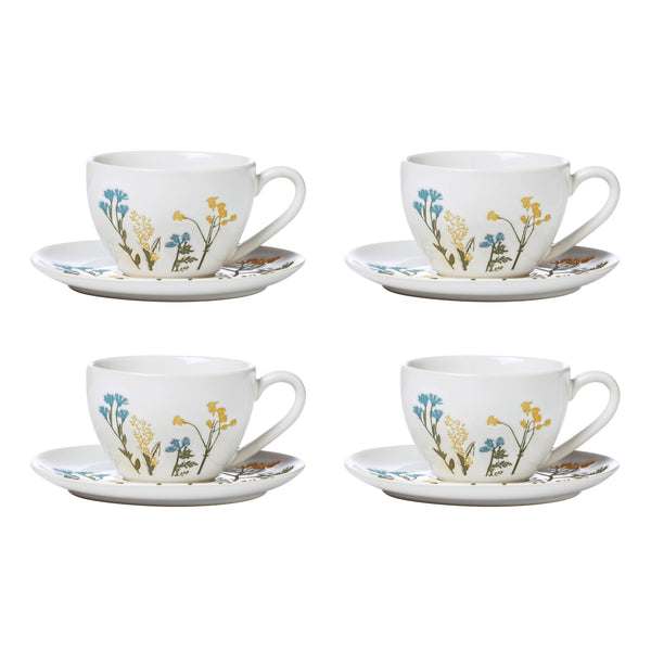 Lenox Wildflowers Botanical Stoneware Espresso Cup and Saucer Set for Four People 896612
