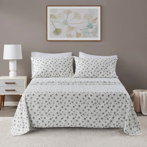 JLA Home Beautyrest - 4 Premium Cotton Flannel Sheet Set Oversized Fit, Brushed Softness, OEKO-TEX Certified Warmth & Durability Black Snowflakes BR20-4669