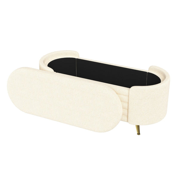 English Elm Modern Boucle Tufted Storage Ottoman Bench with Gold Legs for Bedroom or Entryway Beige N719P305628A