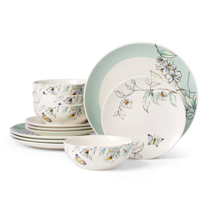 Lenox Botanica Oneida 365 Porcelain Dinnerware Set Sage Floral Sketch Serves Four Daily 896648