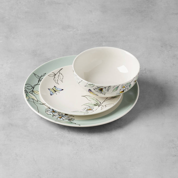 Lenox Botanica Oneida 365 Porcelain Dinnerware Set Sage Floral Sketch Serves Four Daily 896648