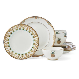 Lenox British Colonial Porcelain Dinnerware Set with Bamboo Weave and Gold Rim Accents 896692