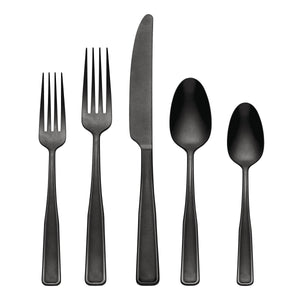 Lenox Reid Tumbled Matte Stainless Steel Flatware Set with Vintage Appeal for Elegant Table Settings Black 896758