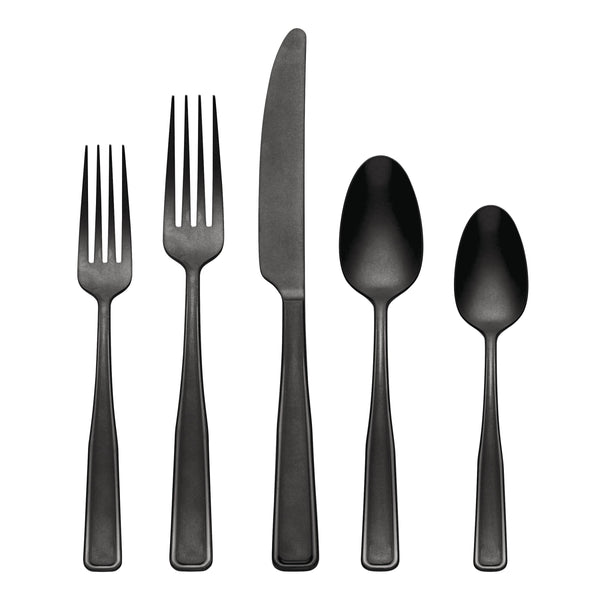 Lenox Reid Tumbled Matte Stainless Steel Flatware Set with Vintage Appeal for Elegant Table Settings Black 896758