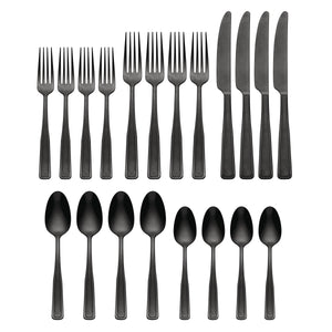 Lenox Reid Tumbled Matte Stainless Steel Flatware Set with Vintage Appeal for Elegant Table Settings Black 896758