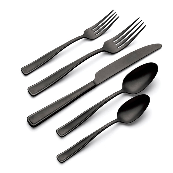Lenox Reid Tumbled Matte Stainless Steel Flatware Set with Vintage Appeal for Elegant Table Settings Black 896758