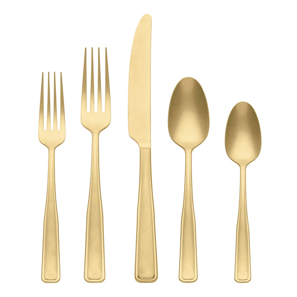 Lenox Reid Tumbled Matte Stainless Steel Flatware Set with Vintage Appeal for Elegant Table Settings Champagne 896759