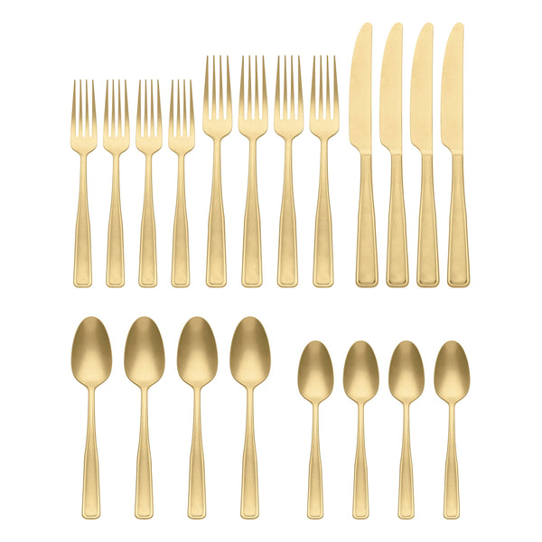 Lenox Reid Tumbled Matte Stainless Steel Flatware Set with Vintage Appeal for Elegant Table Settings Champagne 896759