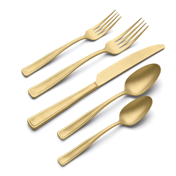 Lenox Reid Tumbled Matte Stainless Steel Flatware Set with Vintage Appeal for Elegant Table Settings Champagne 896759