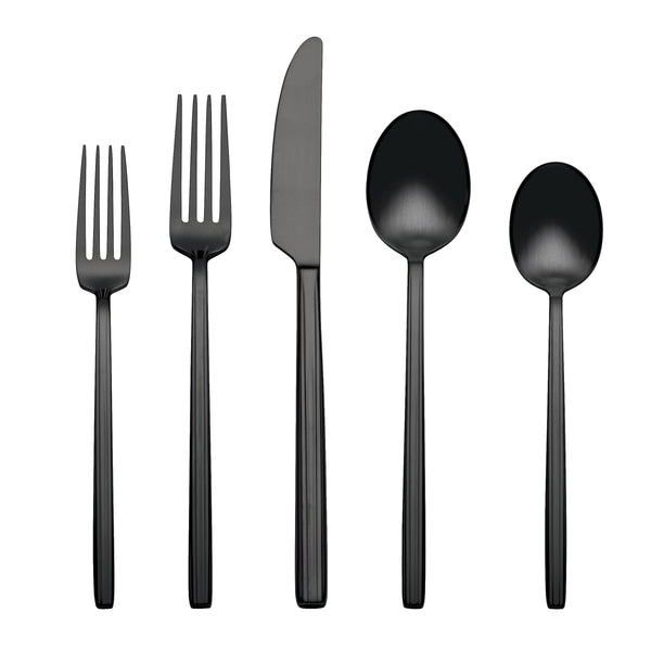 Lenox Dean 20 Piece Stainless Steel Flatware Set with Satin Finish for Modern Dining Tables and Everyday Use Black 896761