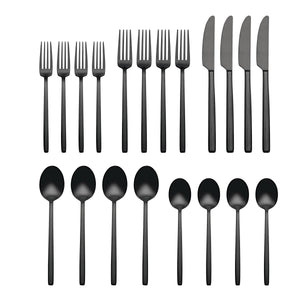 Lenox Dean 20 Piece Stainless Steel Flatware Set with Satin Finish for Modern Dining Tables and Everyday Use Black 896761