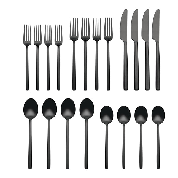 Lenox Dean 20 Piece Stainless Steel Flatware Set with Satin Finish for Modern Dining Tables and Everyday Use Black 896761