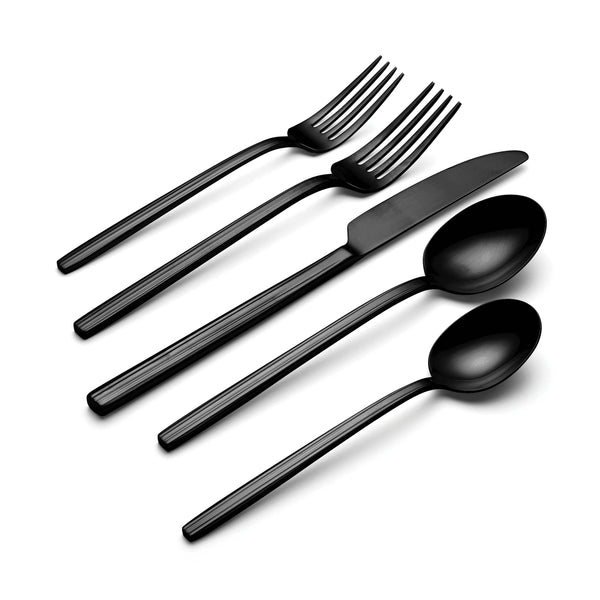 Lenox Dean 20 Piece Stainless Steel Flatware Set with Satin Finish for Modern Dining Tables and Everyday Use Black 896761