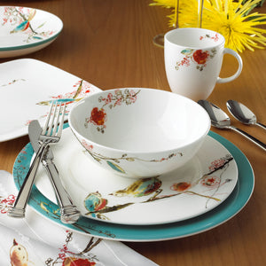 Lenox Chirp Porcelain Dinnerware Set with Watercolor Birds and Botanical Branch Motif 896843