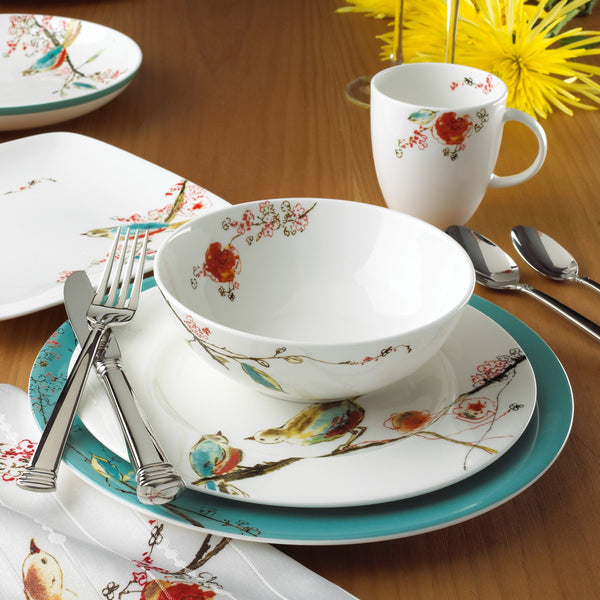 Lenox Chirp Porcelain Dinnerware Set with Watercolor Birds and Botanical Branch Motif 896843