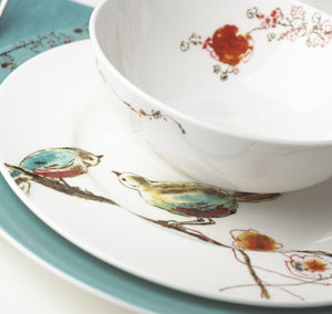 Lenox Chirp Porcelain Dinner Plates Set of 4 Botanical Bird Watercolor Nature Design 897259