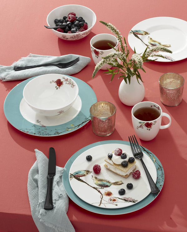 Lenox Chirp Porcelain Dinnerware Set with Watercolor Birds and Botanical Branch Motif 896843
