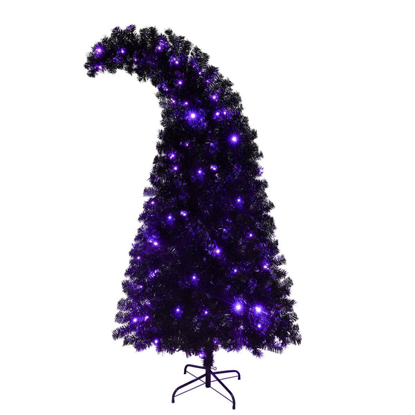 English Elm 6FT Black Artificial Christmas Tree with 250 LED Orange & Purple Lights, 900 Tips, UV-Resistant Indoor Decor PX283441AAA