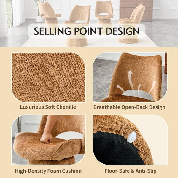 English Elm Modern Chenille Linen Accent Chair Sculptural Hollow Back Swivel Seat for Dining Vanity Brown W3493P452653