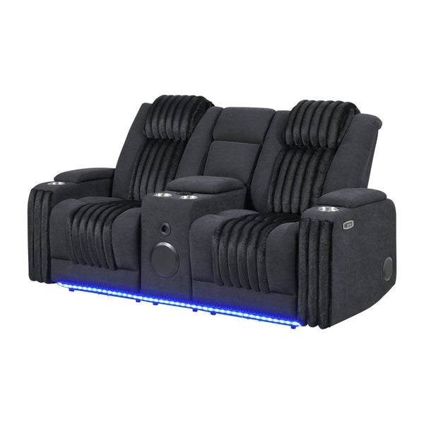 English Elm Duran Power Reclining Loveseat with Adjustable Headrests Led Lighting and Bluetooth Black B201P412674