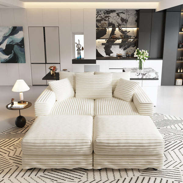 English Elm 82.7" Plush Corduroy 3-Seat Sofa – Versatile Cloud Couch With Ottomans & Soft Pillows For Comfort W1885S00151