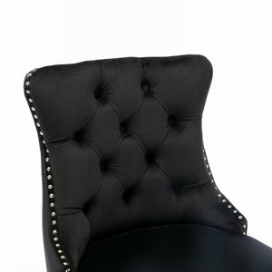 English Elm Contemporary Velvet Upholstered Barstools with Button Tufting, Solid Wood Frame, High-Rebound Foam Seating Black W1143P177253