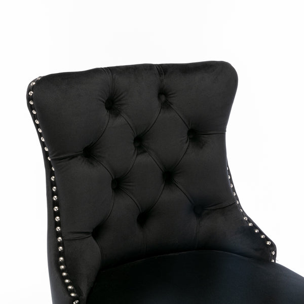 English Elm Contemporary Velvet Upholstered Barstool with Button Tufting, Chrome Nailhead Trim, Solid Wood Frame, High-Density Foam Comfort Black W1143P177253