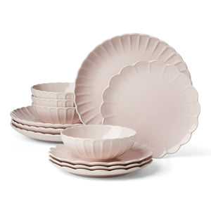 Lenox French Country Stoneware Dinnerware Set Scalloped Blush Glaze Vintage 12 Piece 896912