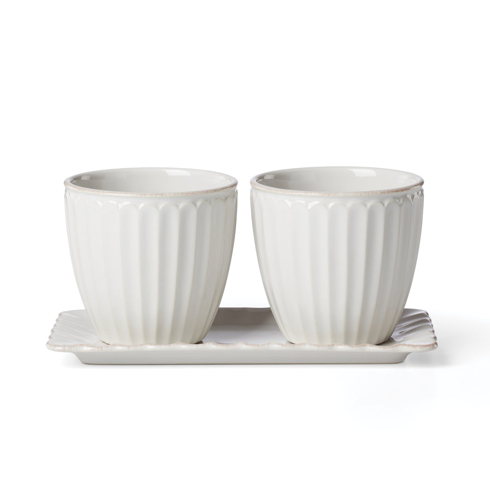 Lenox French Perle Scallop Stoneware Herb Pots Aged Tea Stain Farmhouse Kitchen Set 896914