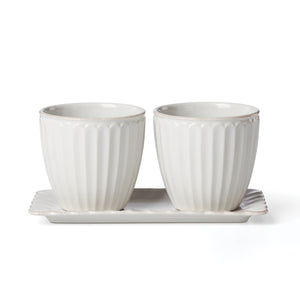 Lenox French Perle Scallop Stoneware Herb Pots Aged Tea Stain Farmhouse Kitchen Set 896914