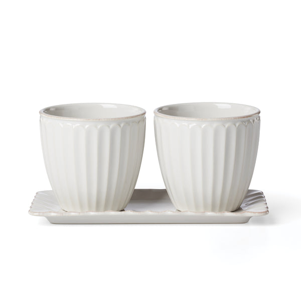 Lenox French Perle Scallop Stoneware Herb Pots Aged Tea Stain Farmhouse Kitchen Set 896914