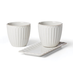 Lenox French Perle Scallop Stoneware Herb Pots Aged Tea Stain Farmhouse Kitchen Set 896914