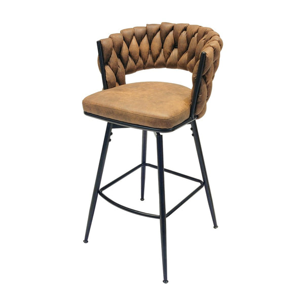 English Elm 28" Woven Leather Swivel Barstools with Arms Padded Back Industrial Kitchen Set of 2 W3732P418929