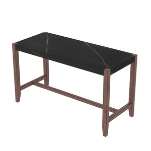 English Elm 5-Piece Counter Height Dining Set with Faux Marble Top and Upholstered Seats, Mid-Century Pub Charm Black+ Gray N752S000086B