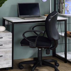 English Elm Rectangular Writing Desk - Rustic Industrial Style With Antique White Top & Black Metal Base Design B016P311294-GIGA