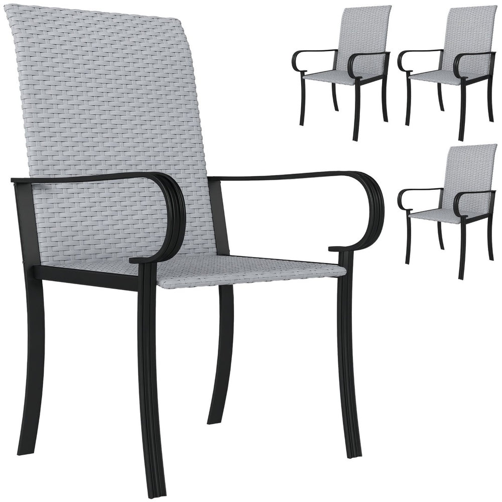 English Elm Outsunny 4 Piece Pe Rattan Patio Armchairs High Back Deep Seat Resort Dining Set W2225P485556