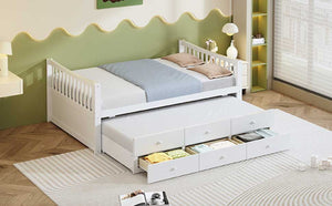 English Elm Full Size Daybed with Trundle Twin Pullout and Three Storage Drawers for Guest Rooms LP100341AAK