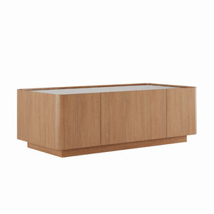 English Elm 46.8" Mid-century Walnut Coffee Table Tempered Glass Top with Concealed Drawers W2263P458487